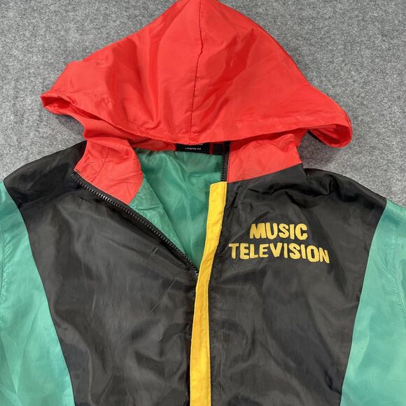 MTV Music Television Jacket Mens Small Multicolor Hooded Windbreaker 2020 - Picture 2 of 12